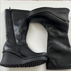 Skechers Black Leather Wedge Mid-Calf Boots